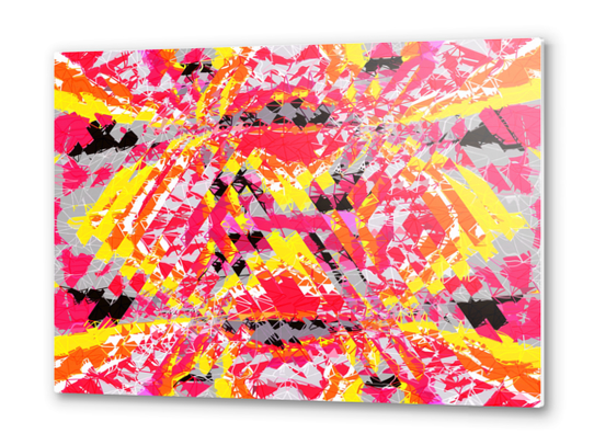 psychedelic geometric abstract pattern in red yellow black Metal prints by Timmy333