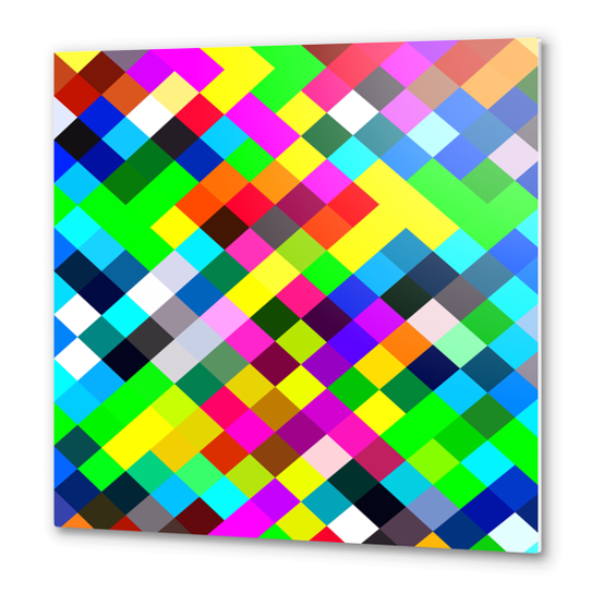 geometric square pixel pattern abstract in blue yellow pink green red Metal prints by Timmy333