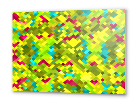 square pixel pattern abstract in yellow green blue red Metal prints by Timmy333