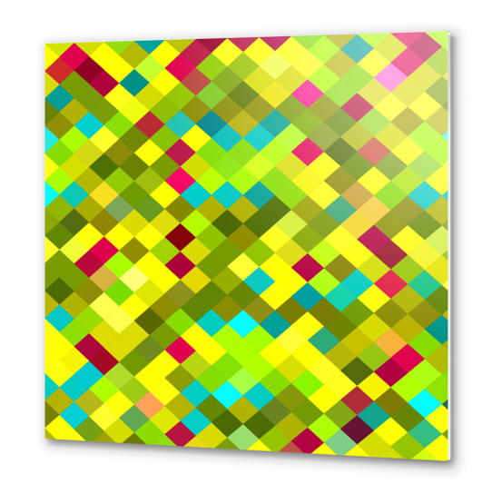 geometric square pixel pattern abstract in yellow red green blue Metal prints by Timmy333