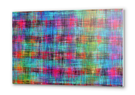 plaid pattern abstract texture in blue pink green yellow Metal prints by Timmy333