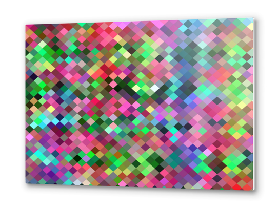 geometric square pixel pattern abstract in pink blue green Metal prints by Timmy333