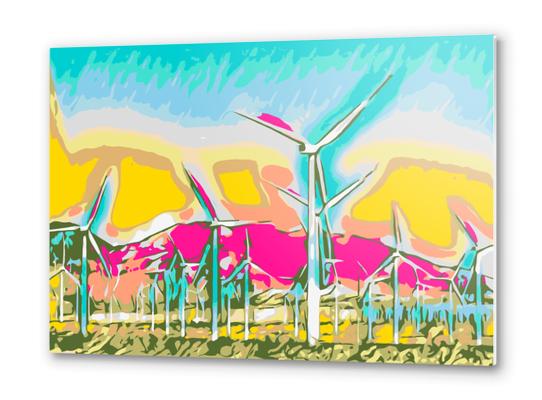 wind turbine in the desert with mountain background Metal prints by Timmy333