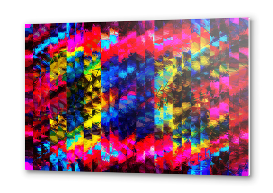 psychedelic geometric painting abstract pattern in red pink blue yellow Metal prints by Timmy333