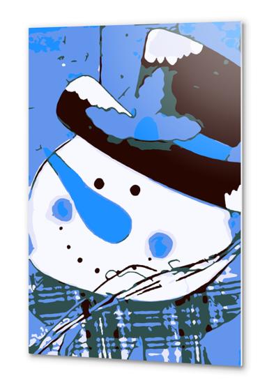 drawing snowman blue nose and blue background Metal prints by Timmy333