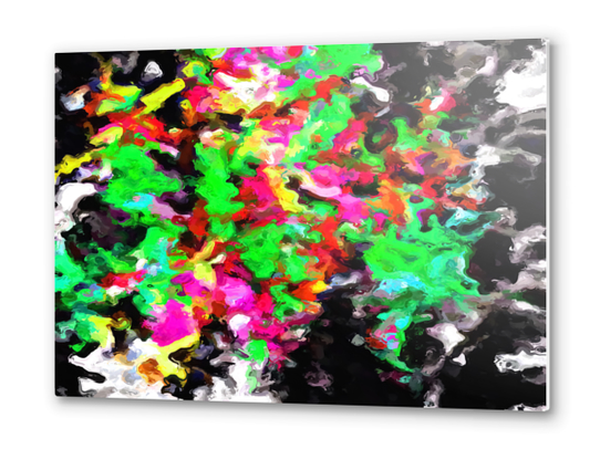 psychedelic splash painting abstract texture in pink green yellow black Metal prints by Timmy333