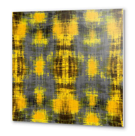 geometric plaid pattern painting abstract in yellow brown and black Metal prints by Timmy333