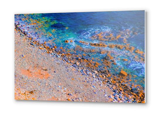 blue water at the ocean with rock and stone in summer Metal prints by Timmy333