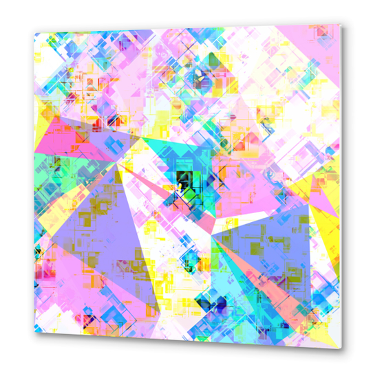 geometric triangle pattern abstract background in pink blue yellow green Metal prints by Timmy333