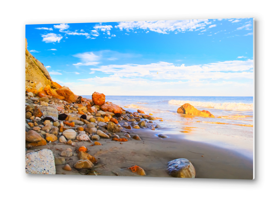 sandy beach with blue cloudy sky in summer Metal prints by Timmy333