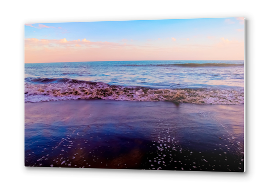 beach sunset with beautiful blue cloudy sky and blue wave in summer Metal prints by Timmy333