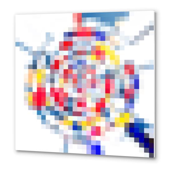 geometric square pattern pixel abstract in yellow blue red Metal prints by Timmy333