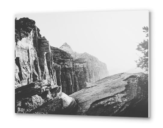 mountain view at Zion national park, USA with summer sunlight in black and white Metal prints by Timmy333