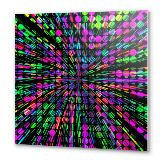 geometric circle abstract pattern in pink blue green black Metal prints by Timmy333