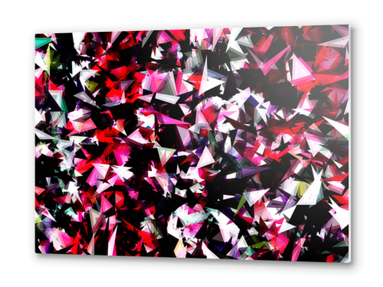 psychedelic geometric triangle polygon abstract pattern in red pink black Metal prints by Timmy333