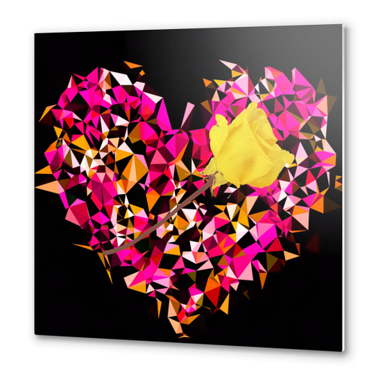 geometric polygon heart shape pattern abstract in pink orange with yellow rose Metal prints by Timmy333