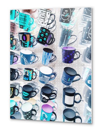 colorful mugs hanging on the white wall Metal prints by Timmy333