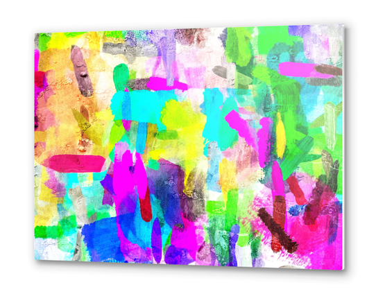 splash brush painting texture abstract background in blue pink yellow green Metal prints by Timmy333