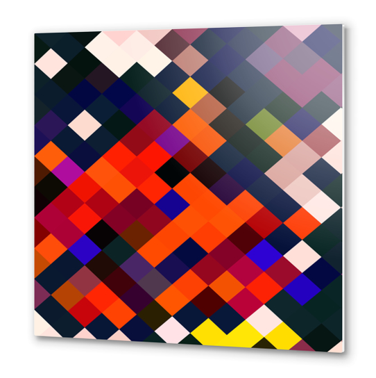 geometric square pixel pattern abstract in orange brown blue yellow  Metal prints by Timmy333