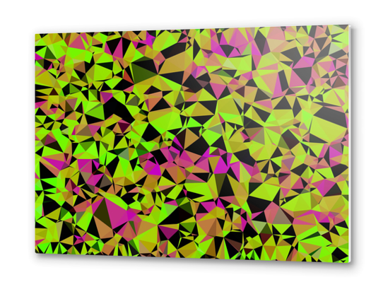 geometric triangle pattern abstract in green black pink Metal prints by Timmy333