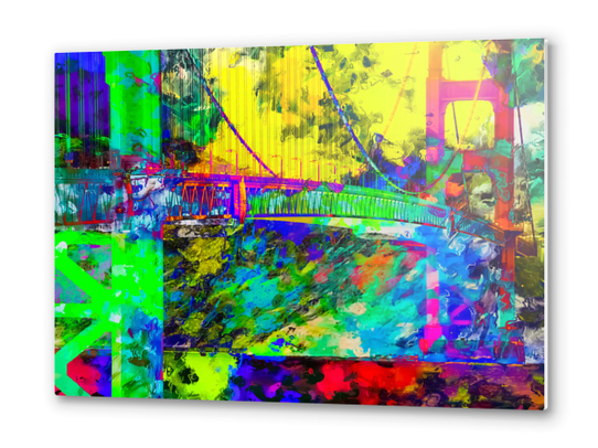 Golden Gate bridge, San Francisco, USA with colorful painting abstract background Metal prints by Timmy333