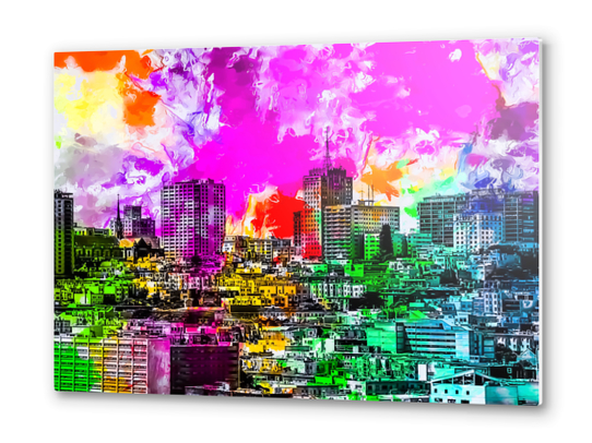 building in the city at San Francisco, USA with colorful painting abstract background Metal prints by Timmy333