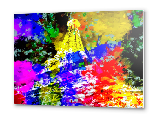 Eiffel Tower, France at night with colorful painting abstract background Metal prints by Timmy333