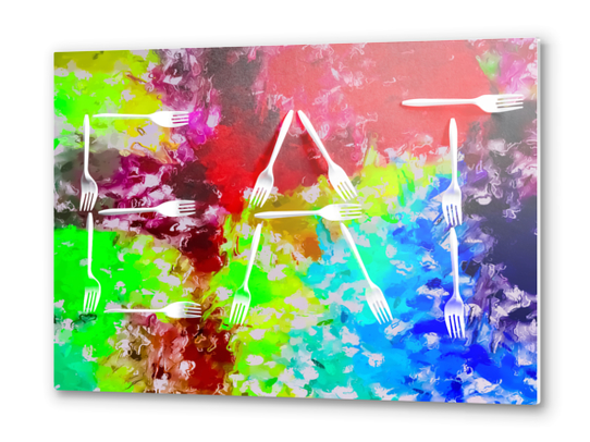 EAT alphabet by fork with colorful painting abstract background Metal prints by Timmy333