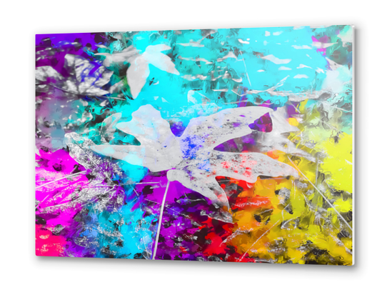 maple leaf with blue purple pink yellow painting abstract background Metal prints by Timmy333