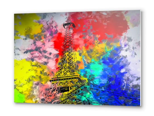 Eiffel Tower at Paris hotel and casino, Las Vegas, USA,with red blue yellow painting abstract background Metal prints by Timmy333