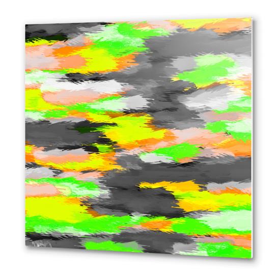 psychedelic camouflage splash painting abstract in orange green yellow and black Metal prints by Timmy333