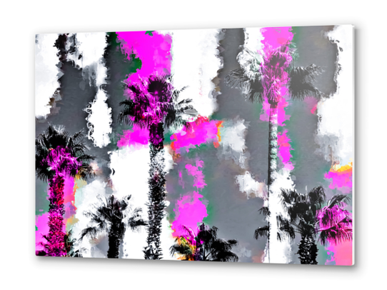 palm tree with splash painting texture abstract background in pink and black Metal prints by Timmy333