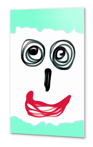 funny face with blue background and red lip Metal prints by Timmy333