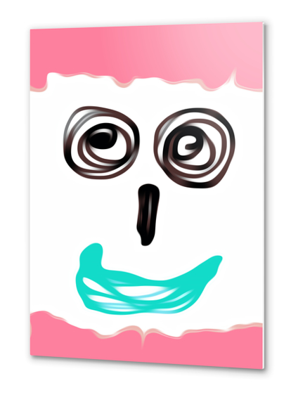 funny face with pink background and blue lip Metal prints by Timmy333