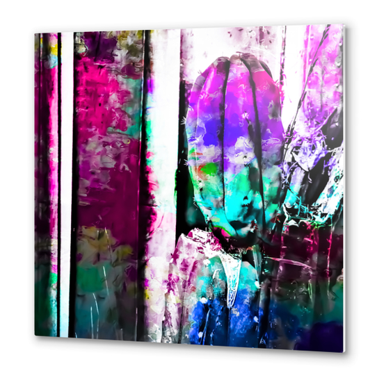 cactus with wood background in painting texture abstract in pink purple green blue Metal prints by Timmy333