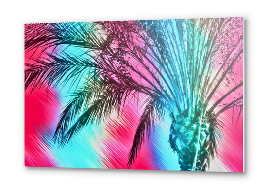 isolate palm tree with painting abstract background in pink and blue Metal prints by Timmy333