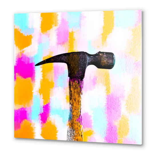 hammer with colorful painting abstract background in pink orange blue Metal prints by Timmy333