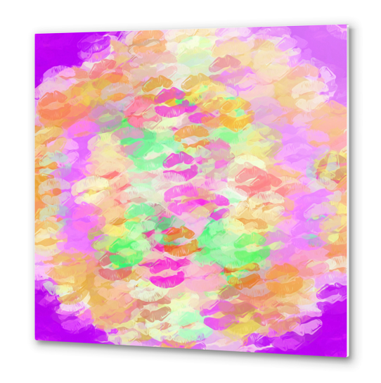 sexy kiss lipstick abstract pattern in pink orange yellow green Metal prints by Timmy333