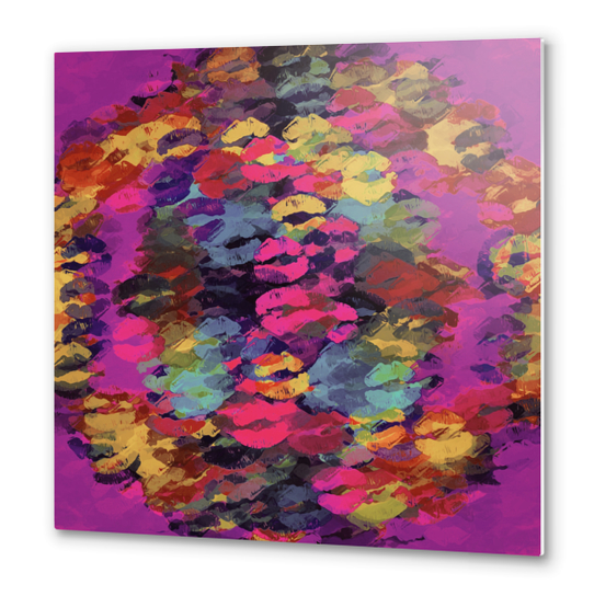 pink red yellow and purple kisses lipstick abstract background Metal prints by Timmy333