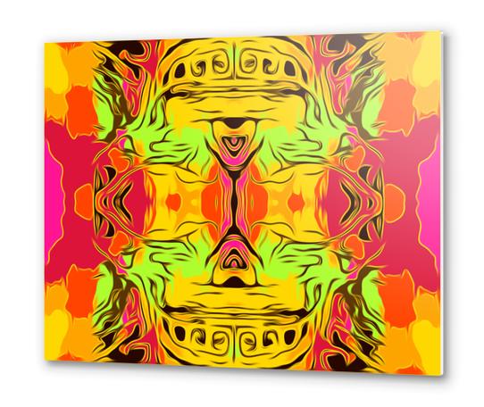 skull head with yellow green red and orange background Metal prints by Timmy333