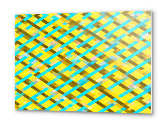 geometric pixel square pattern abstract background in yellow blue brown Metal prints by Timmy333