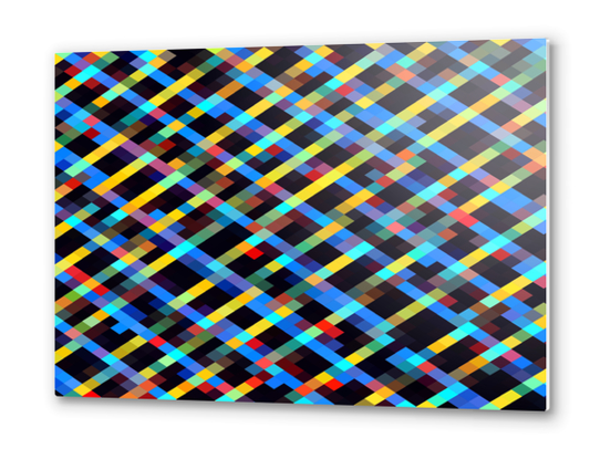 geometric pixel square pattern abstract background in blue yellow red orange Metal prints by Timmy333