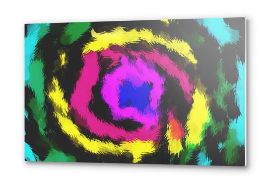 pink blue yellow black and green spiral painting background Metal prints by Timmy333