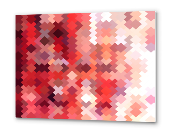 geometric square pixel pattern abstract in red and brown Metal prints by Timmy333