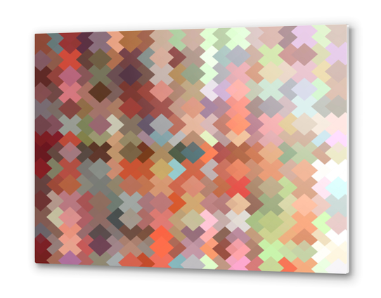 geometric square pixel pattern abstract in orange brown green Metal prints by Timmy333