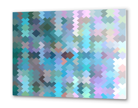 geometric square pixel pattern abstract in blue and pink Metal prints by Timmy333