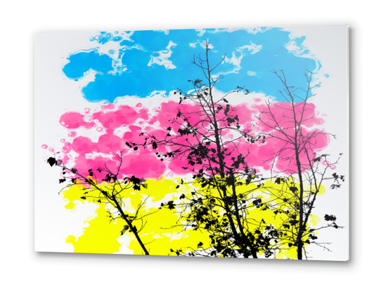 tree branch with leaf and painting texture abstract background in blue pink yellow Metal prints by Timmy333