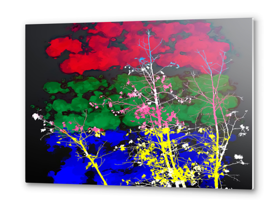 tree branch with leaf and painting texture abstract background in red green blue pink yellow Metal prints by Timmy333