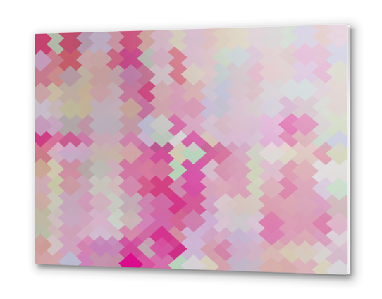 geometric square pixel pattern abstract in pink Metal prints by Timmy333