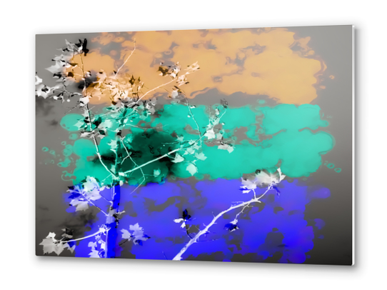 tree branch with leaf and painting abstract background in brown blue green black Metal prints by Timmy333